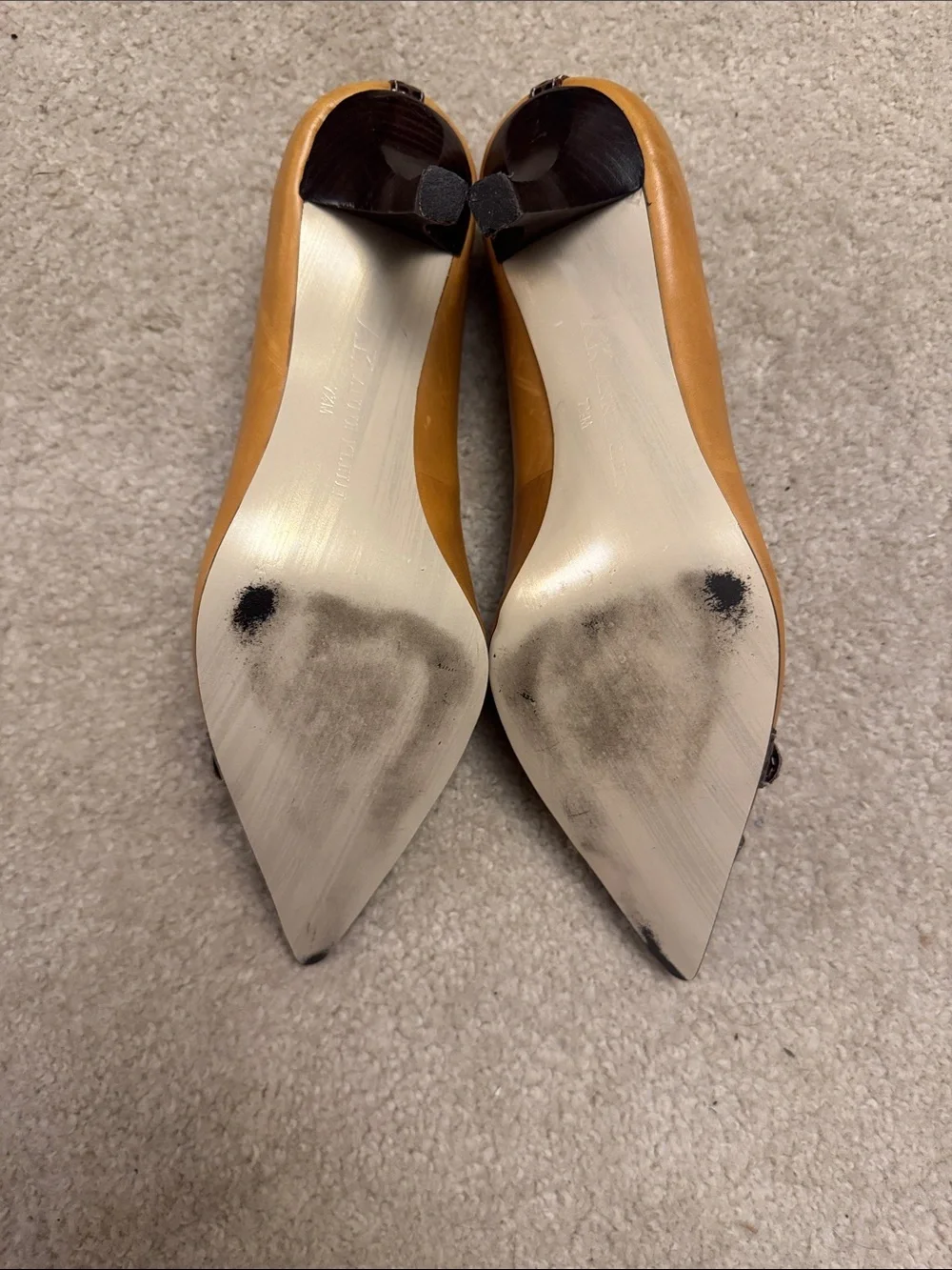 Anne Klein Mustard Yellow & Dark Brown Croc-Trim Pointed-Toe Pumps